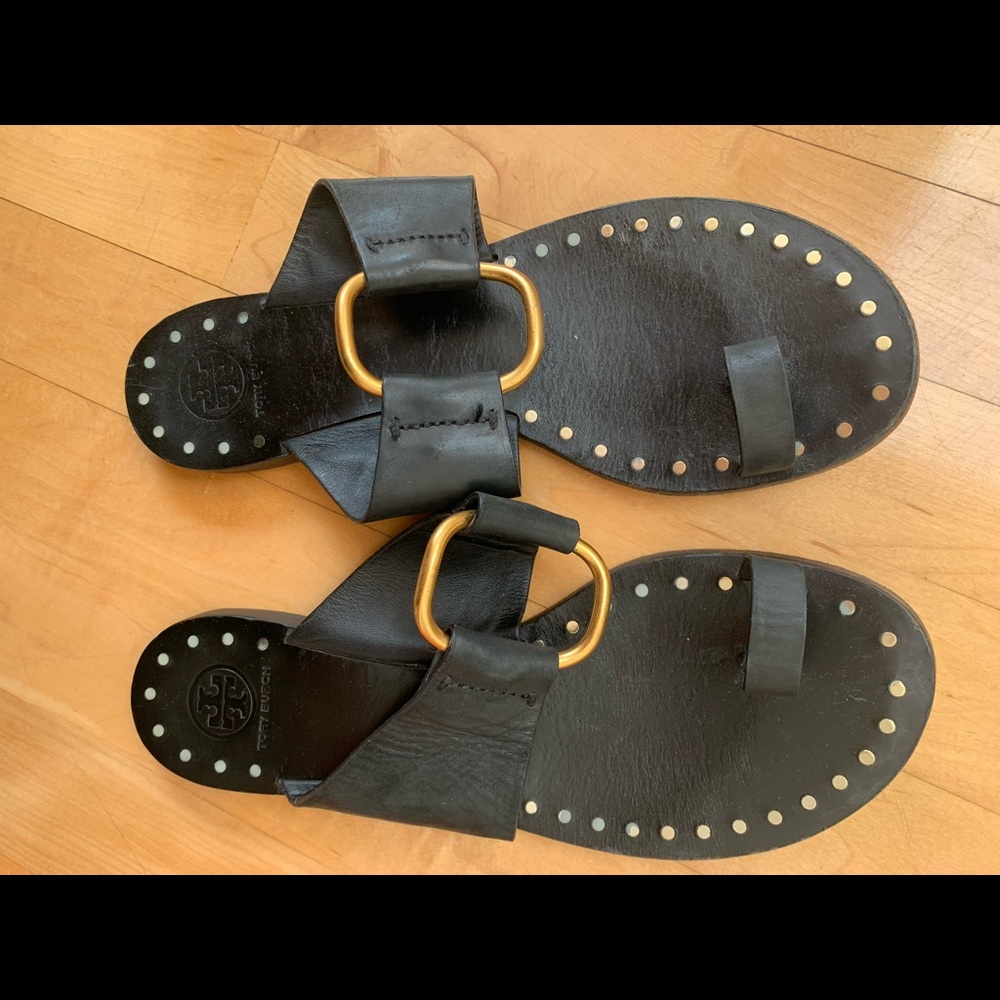 Black and gold Tory Burch sandals!